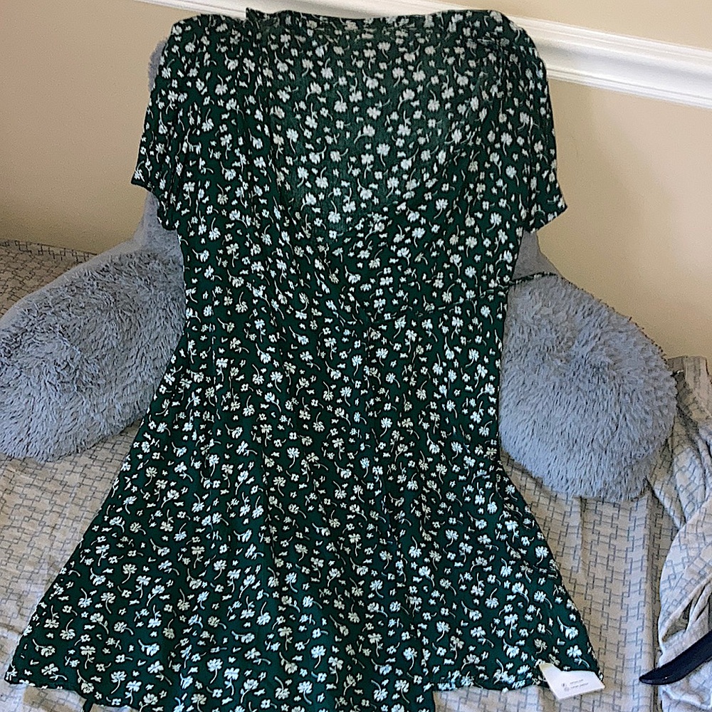 Dark green floral tie-across dress